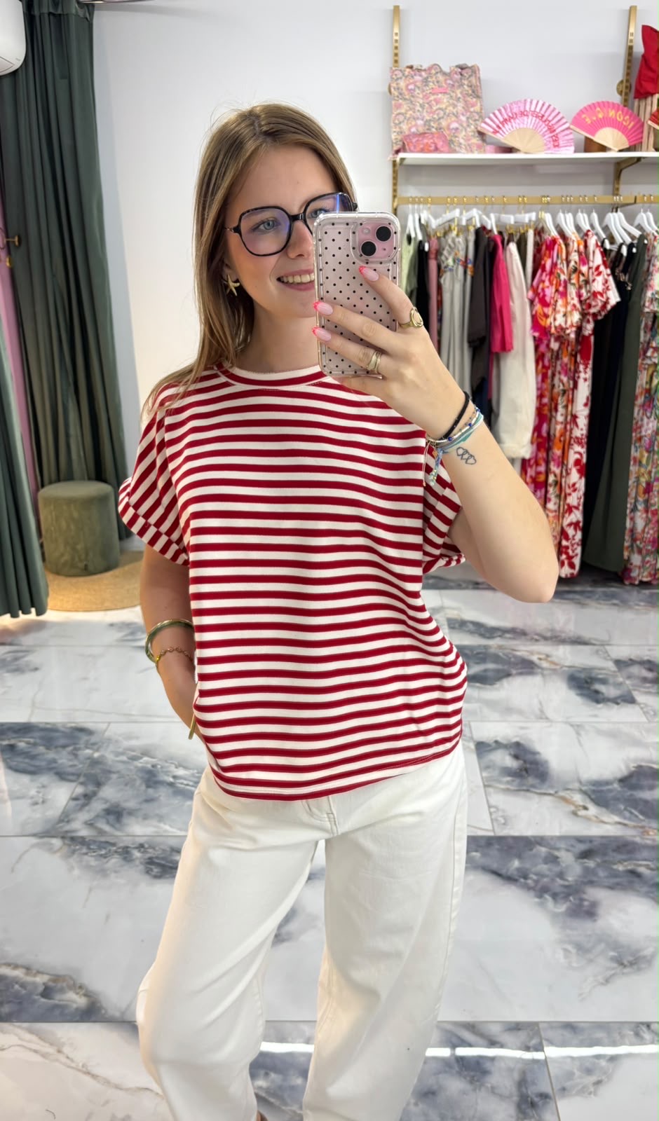 T-Shirt MARINETTE rouge/blanc
