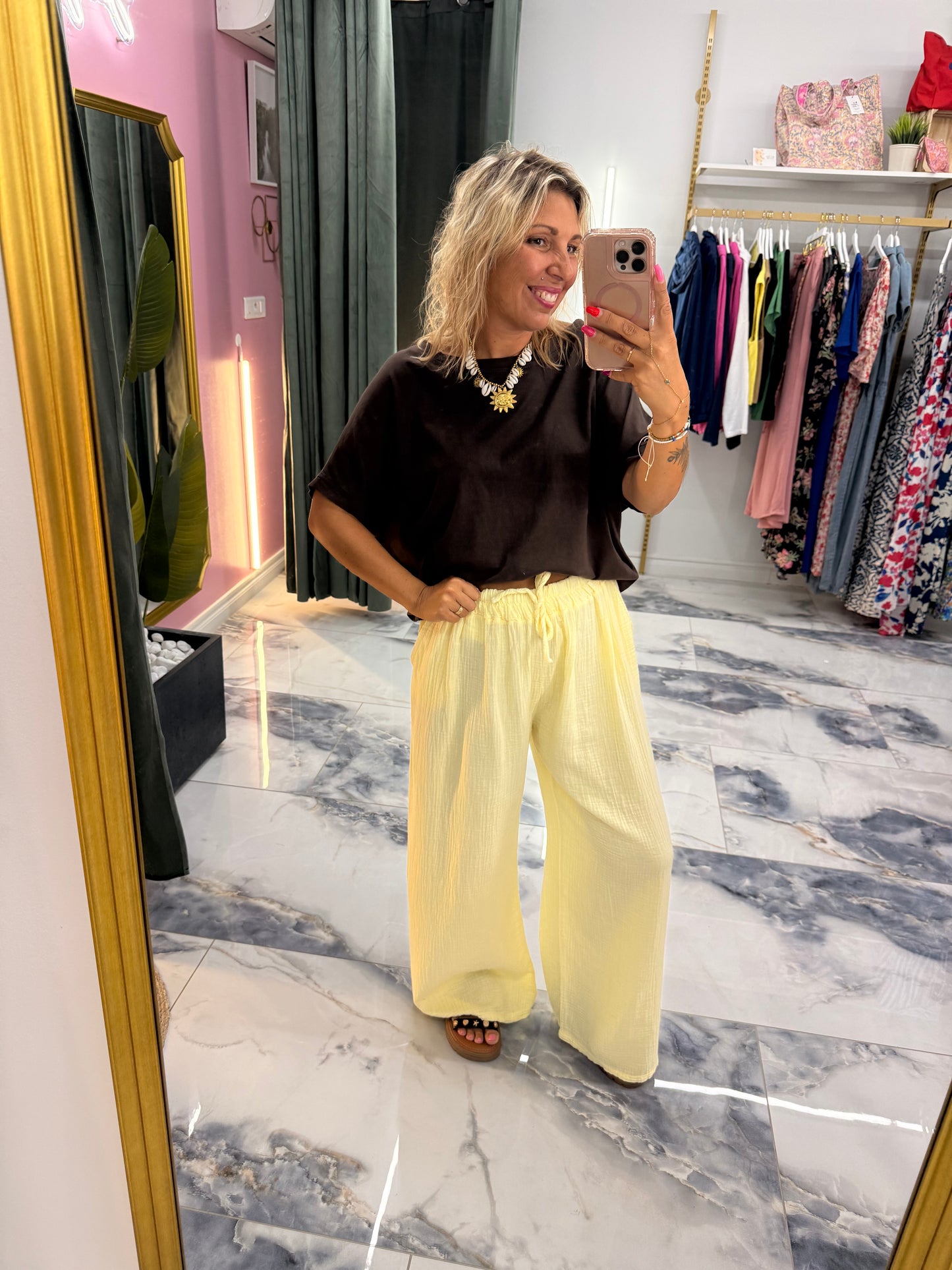 Pantalon JEANNETTE gaze de coton jaune