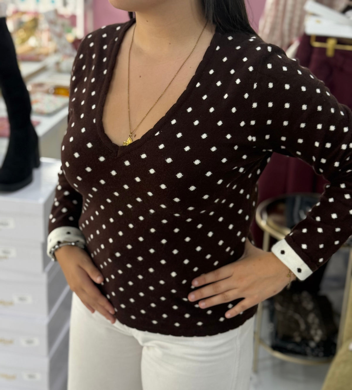 Pull POLKA marron