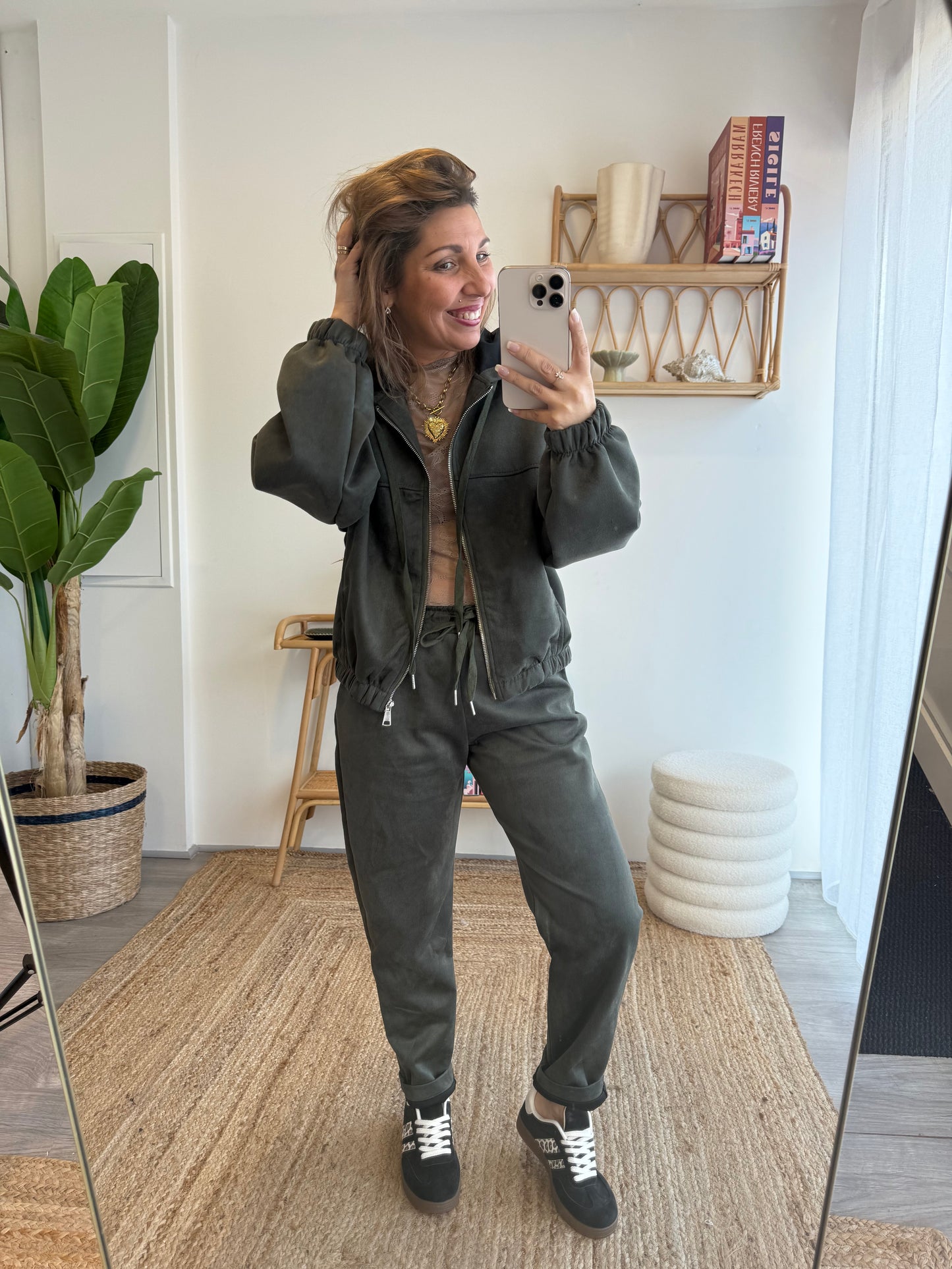 Veste zip SUÉDINE kaki