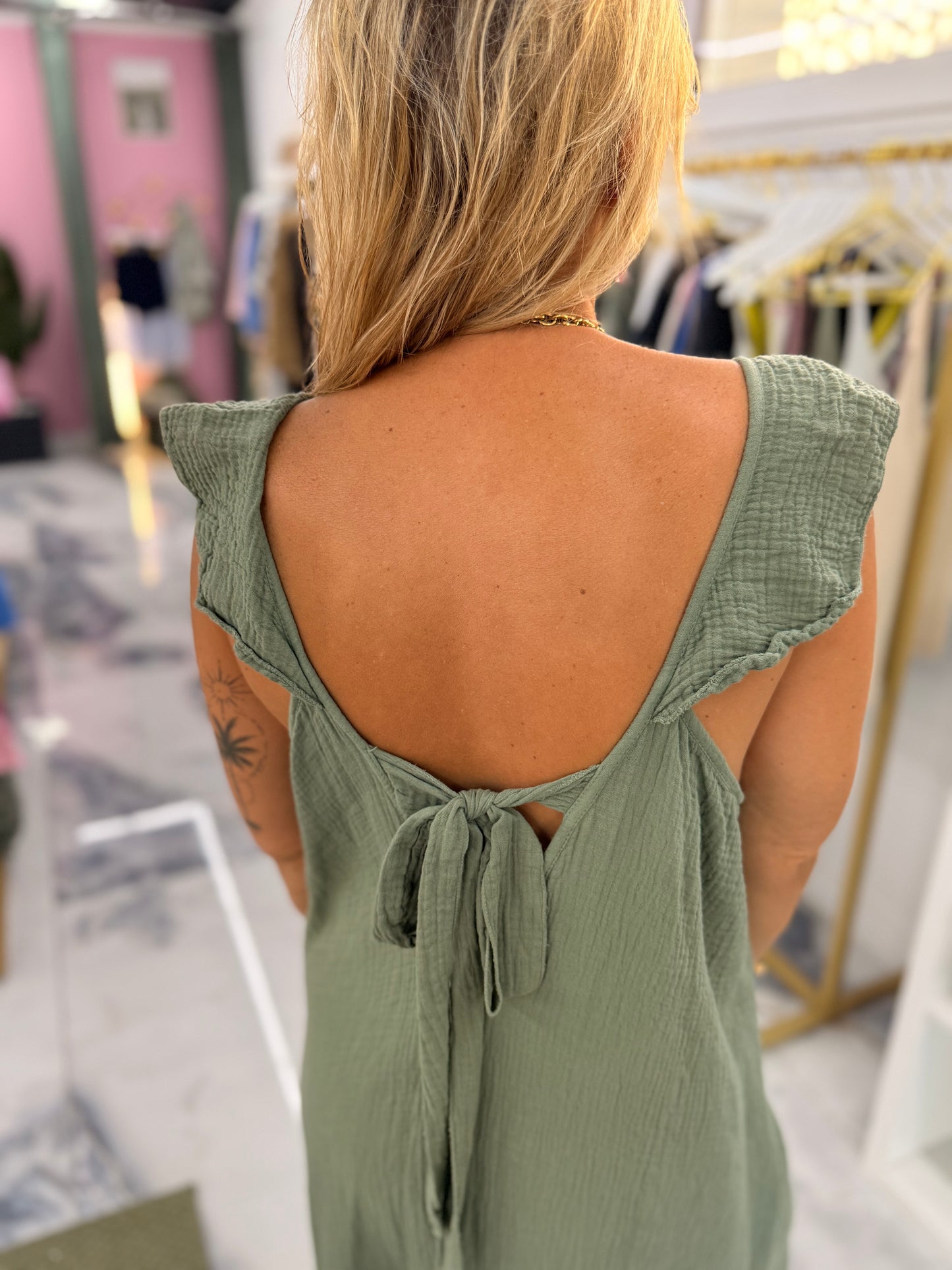 Robe SELENE gaze de coton kaki