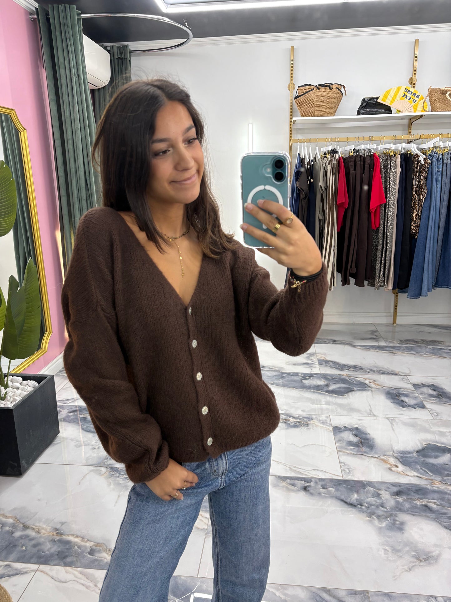 Gilet col V EMMY marron