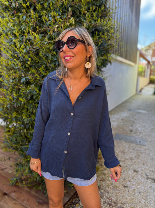 Chemise JONAS gaze de coton bleu marine