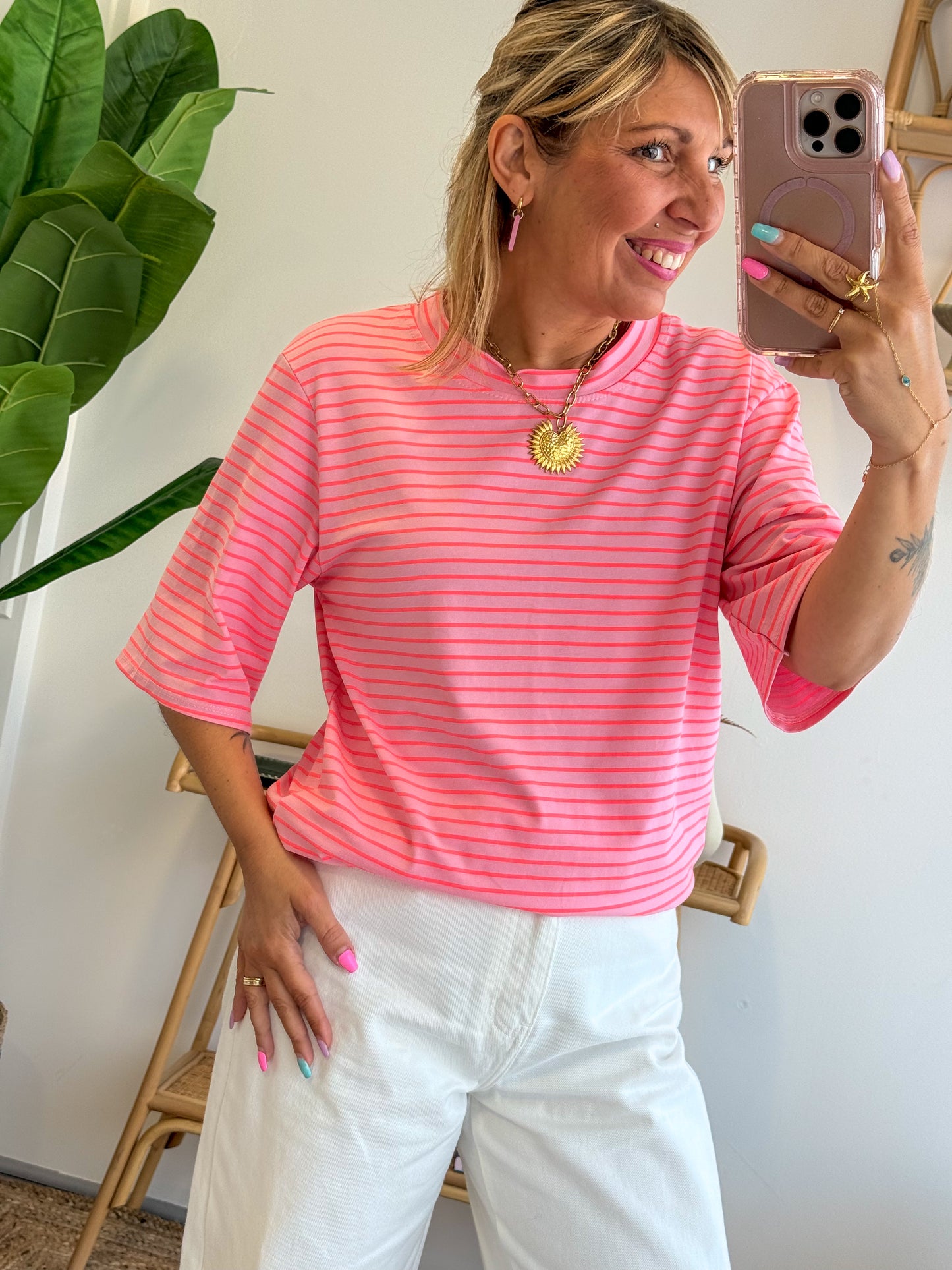 T-shirt ELISE rayé rose