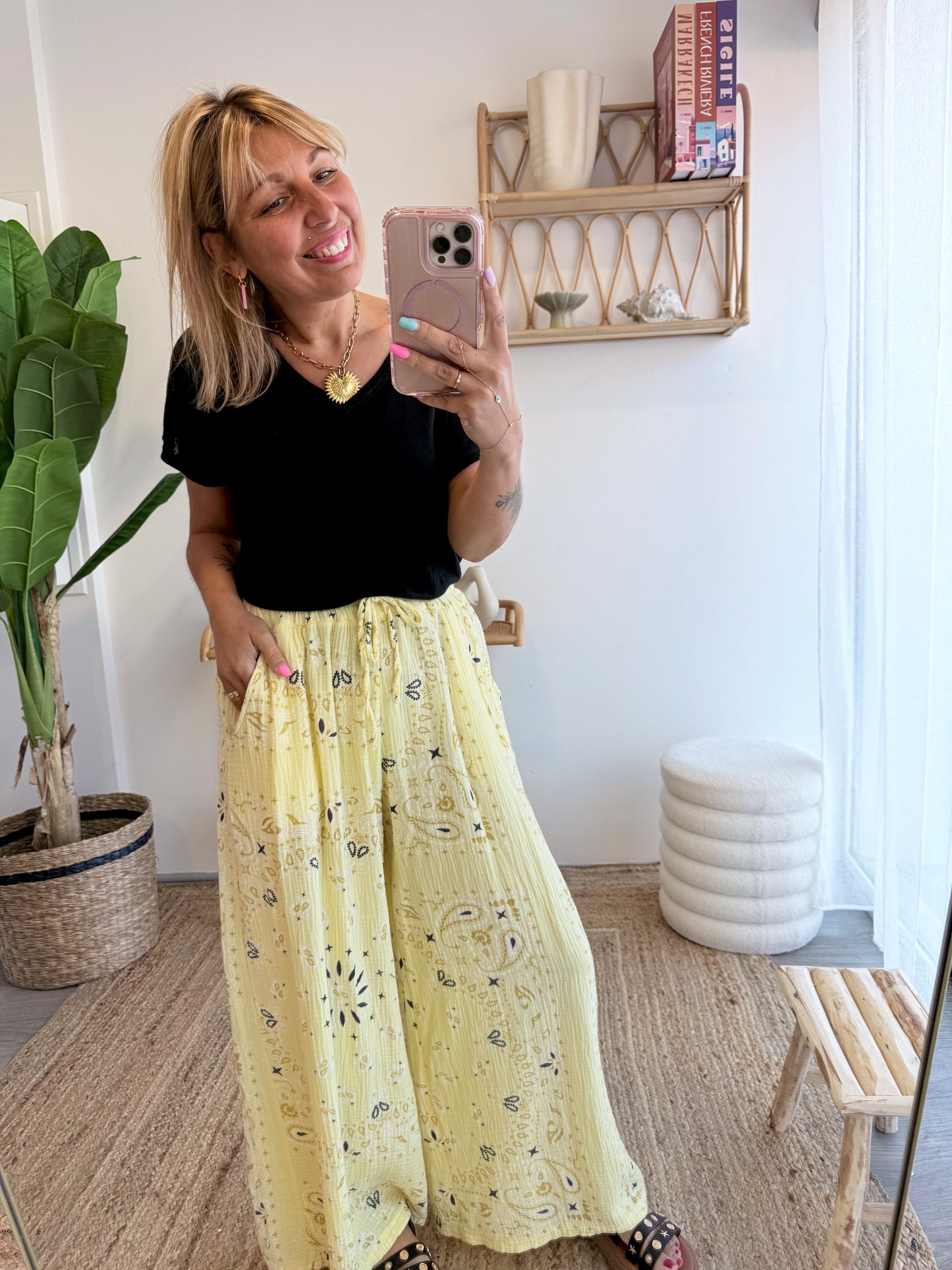Pantalon BANDANA gaze de coton jaune