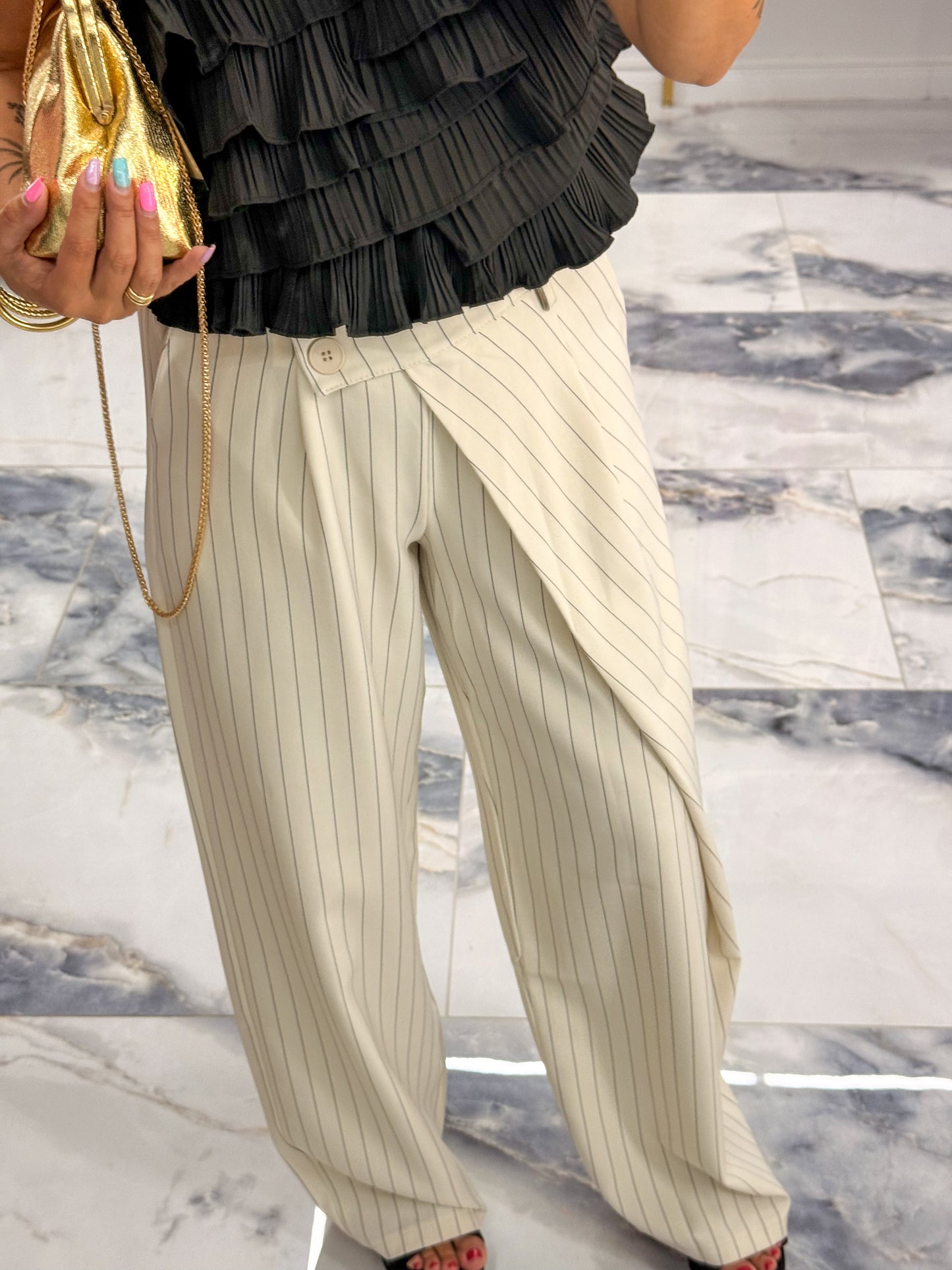 Pantalon TRENDY rayé beige