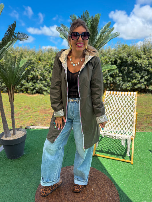 Parka réversible long LAURE kaki