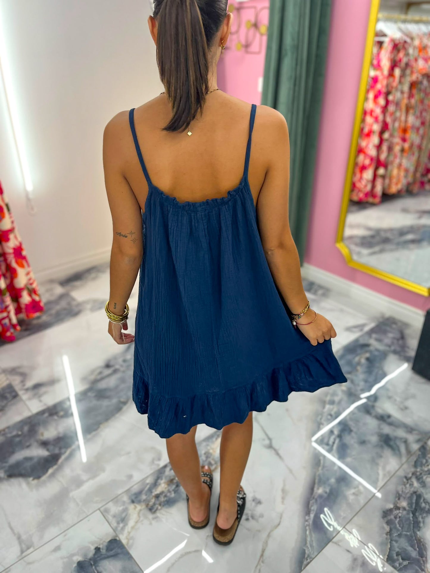 Robe LOLA gaze de coton bleu marine