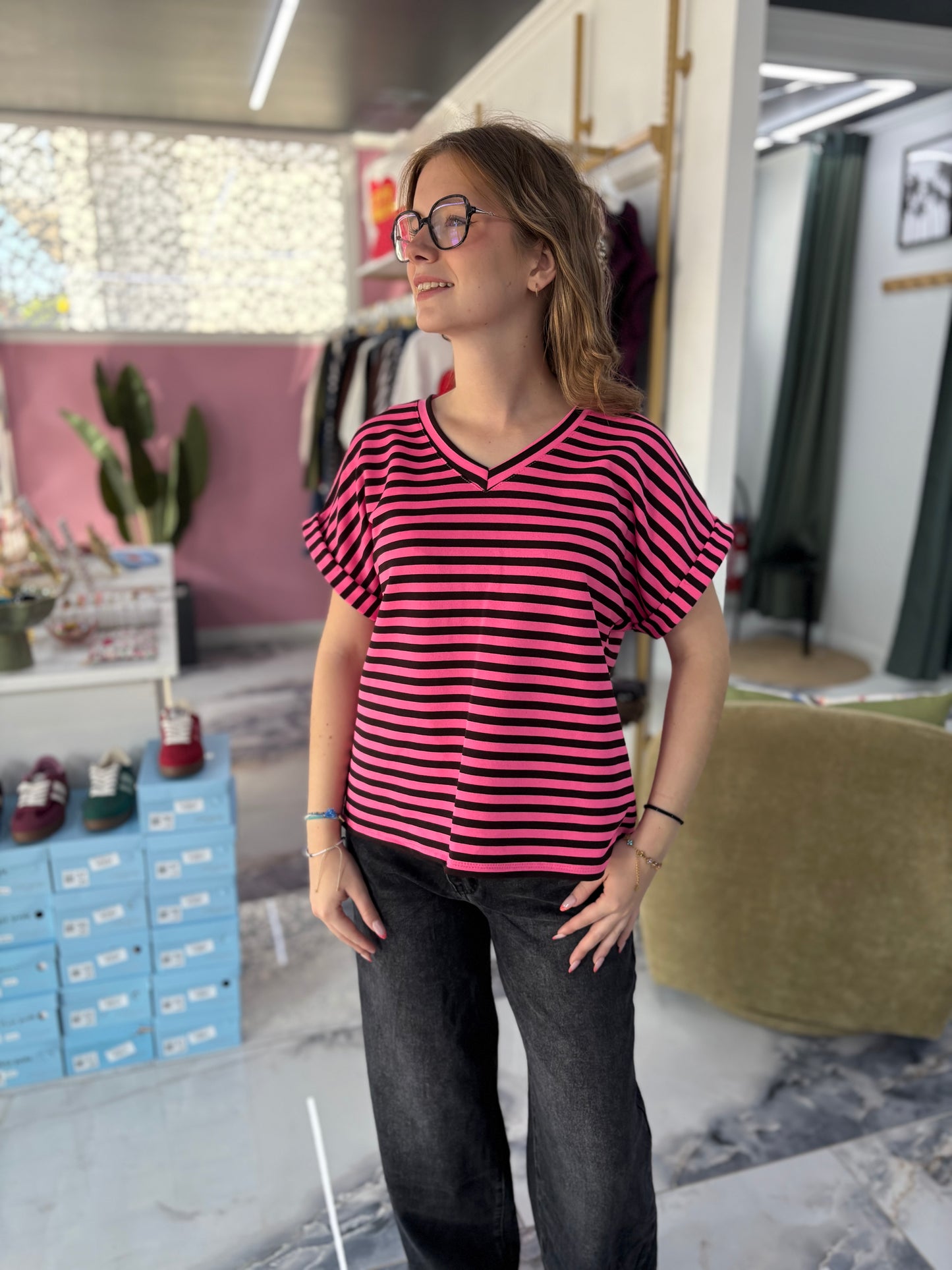 T-shirt MARINETTE rose/noir COL V