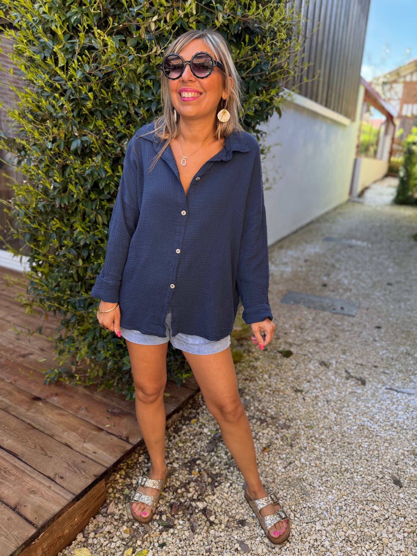 Chemise JONAS gaze de coton bleu marine