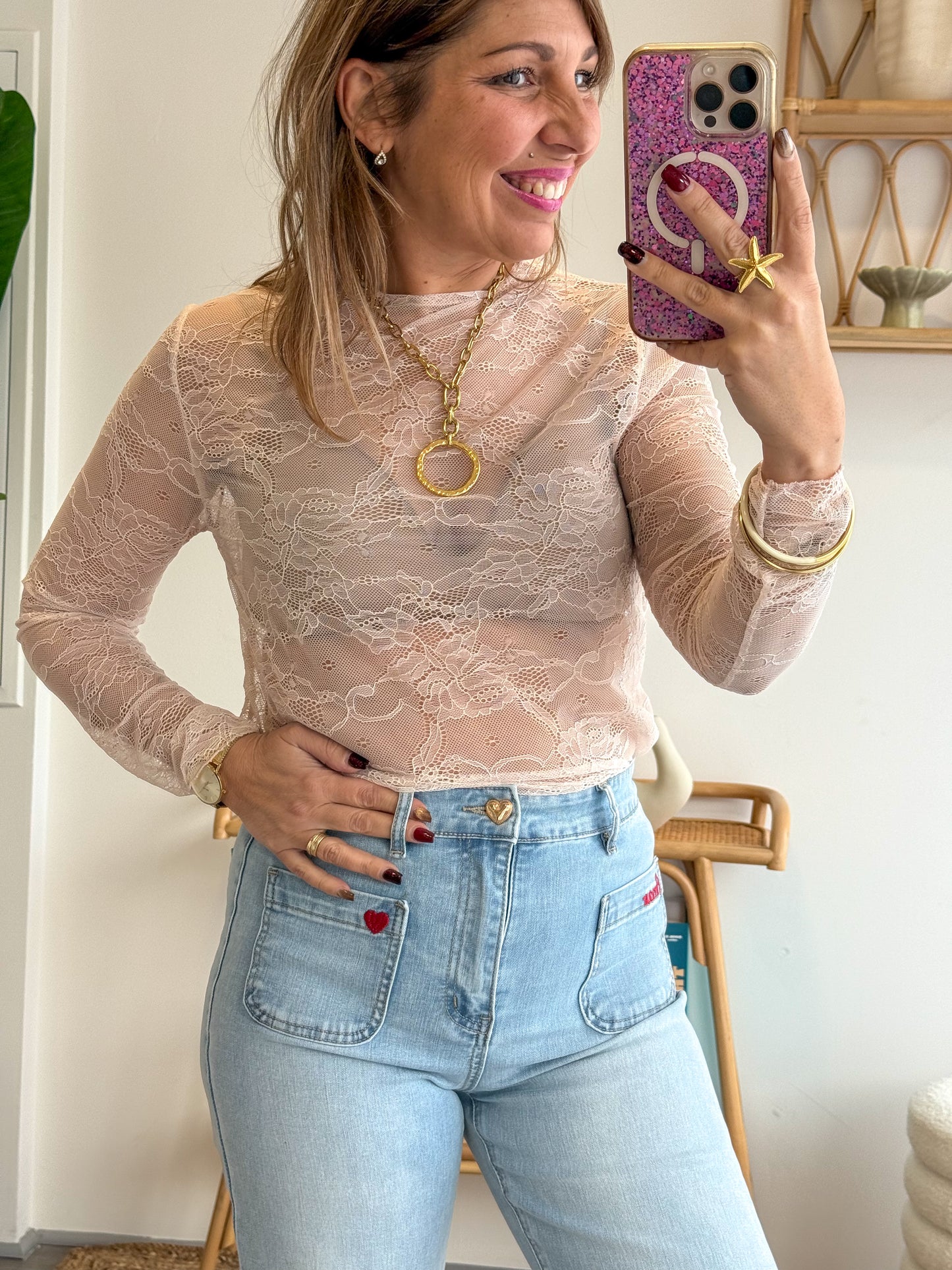 Top DENTELLE rose pale