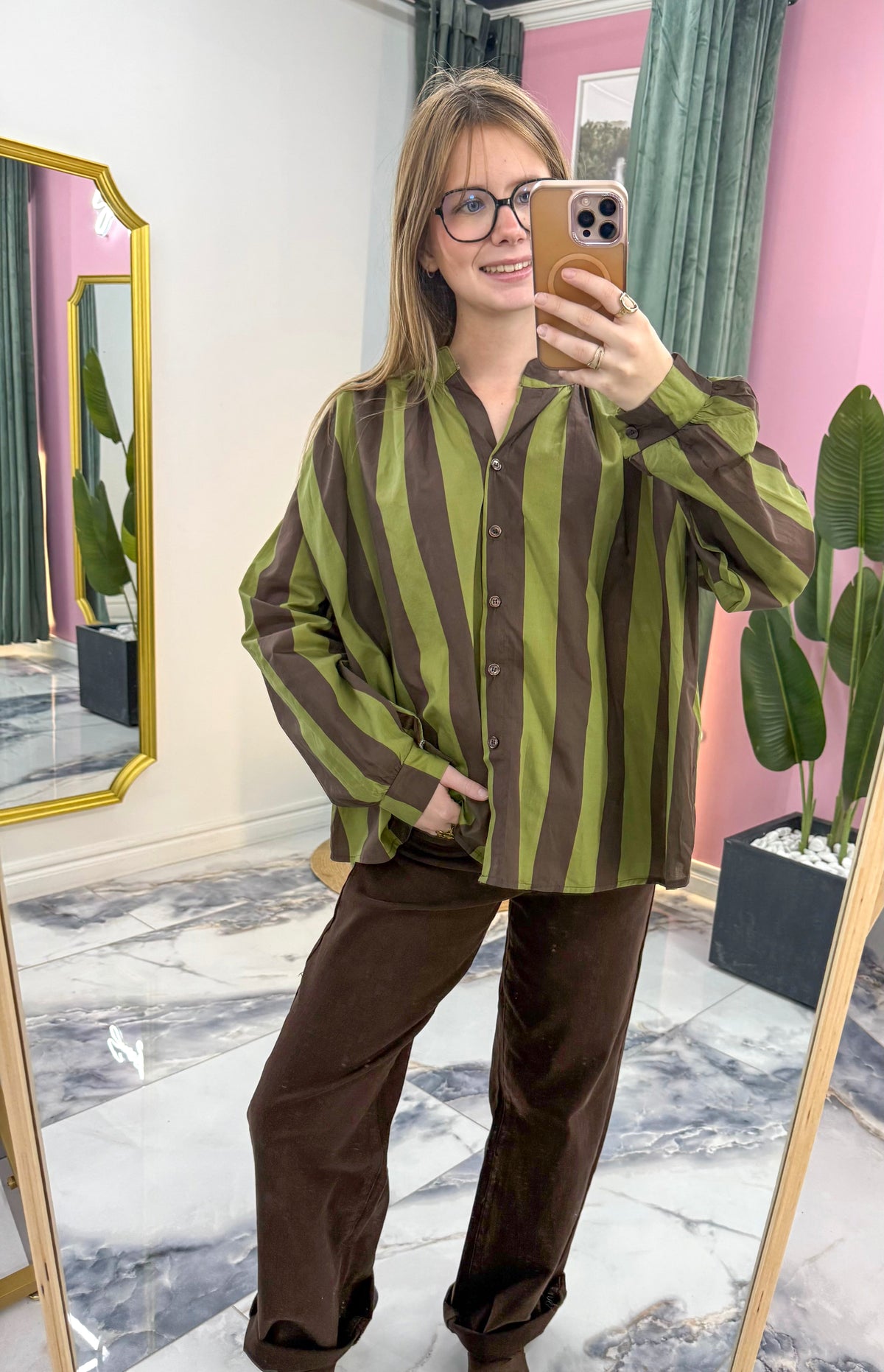 Chemise TARA marron/vert