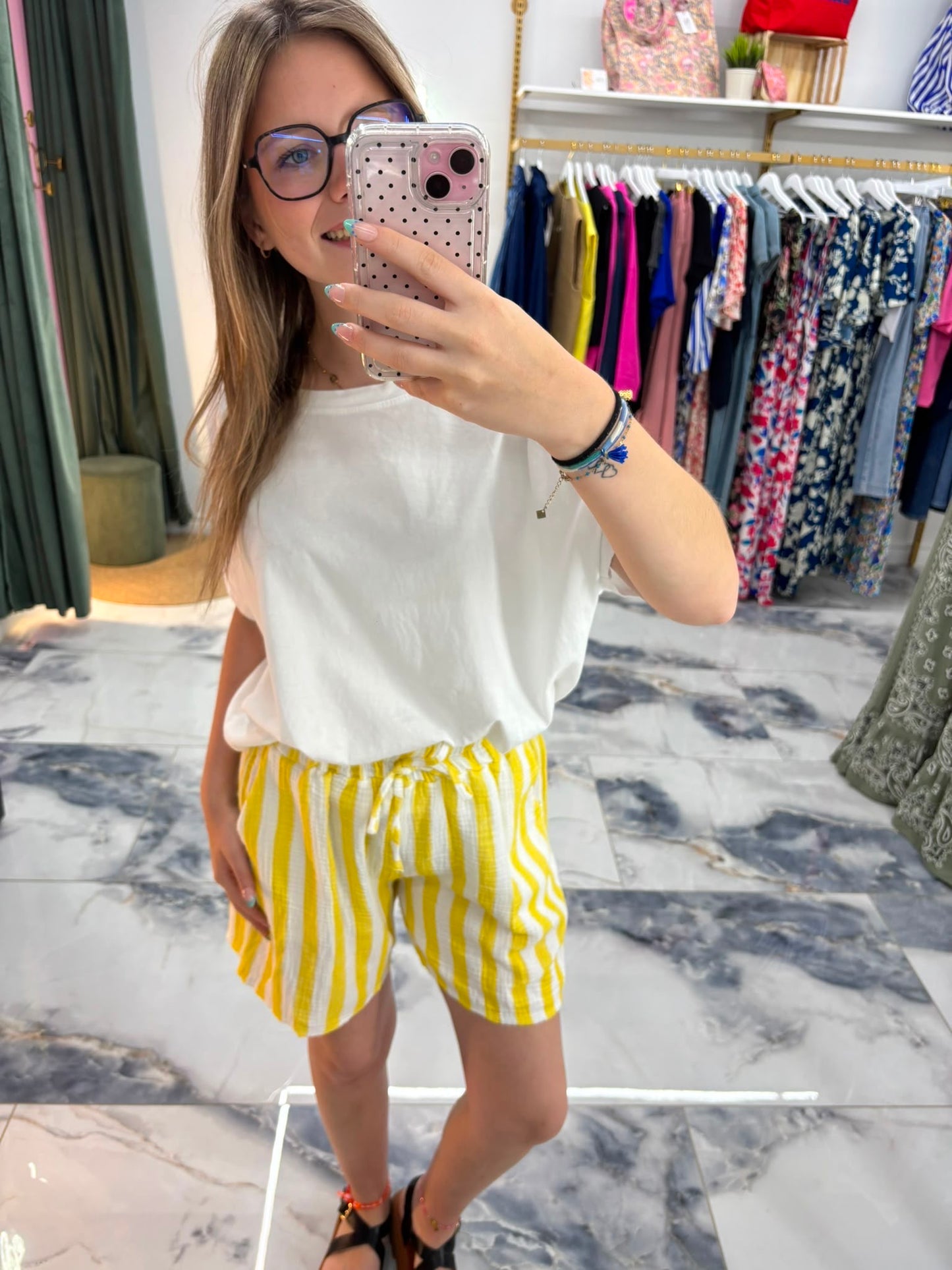 Short ÉVASION gaze de coton rayures jaune