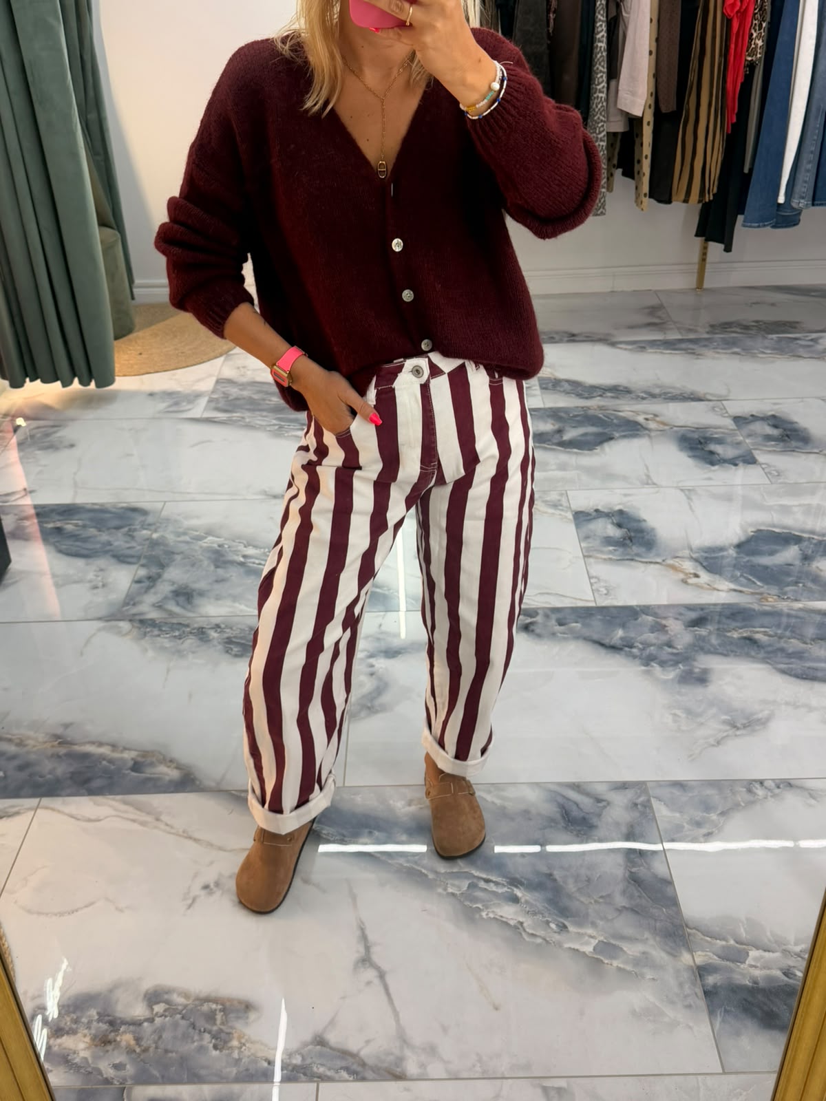 Pantalon MARLON Bordeaux/écru