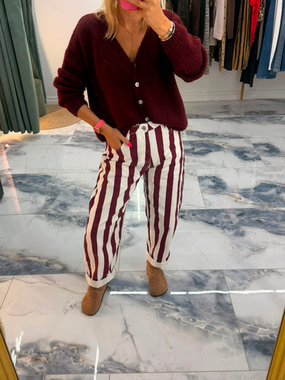 Pantalon MARLON Bordeaux/écru