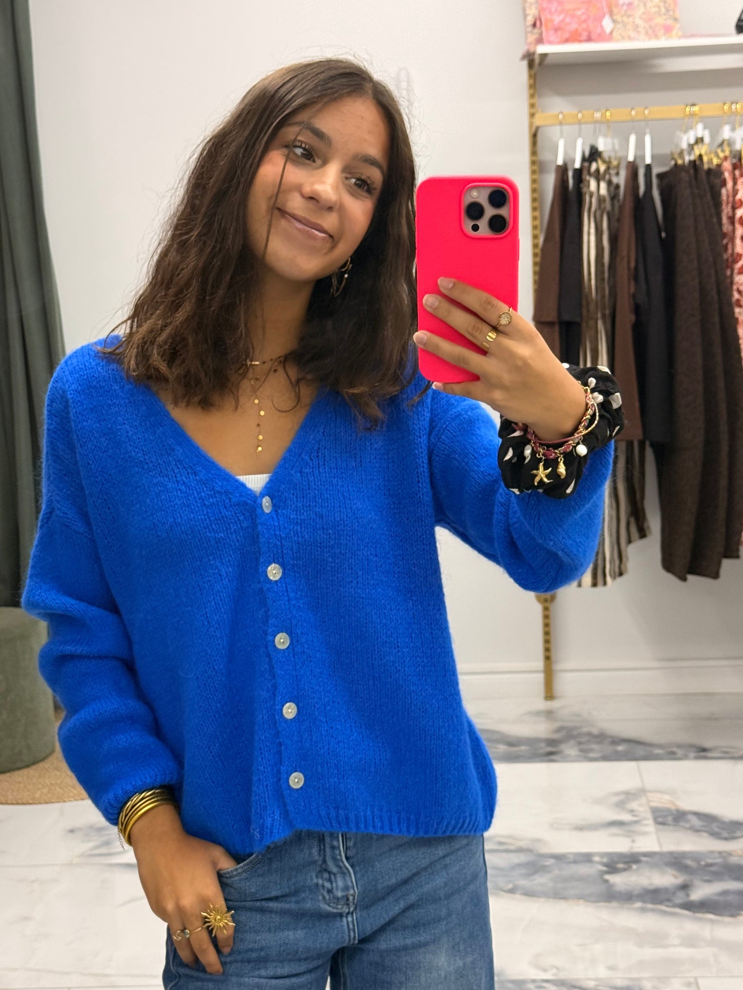 Gilet col V EMMY bleu électrique