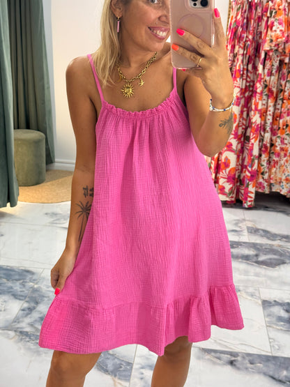 Robe LOLA gaze de coton Fushia