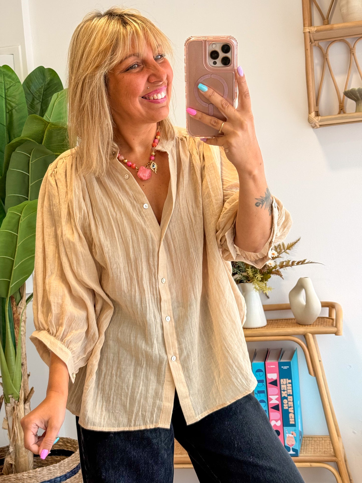 Blouse MAÉ voile de coton beige