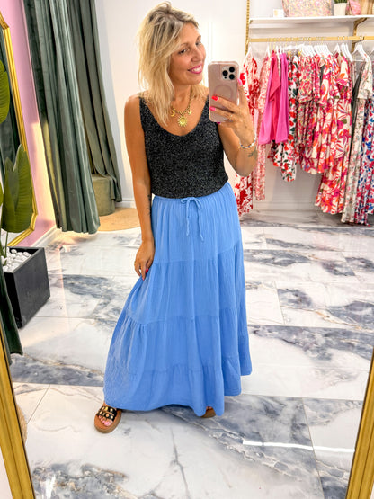 Jupe GARANCE gaze de coton bleu azur