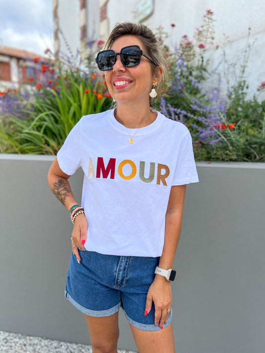 AMOUR - t-shirt blanc brodé