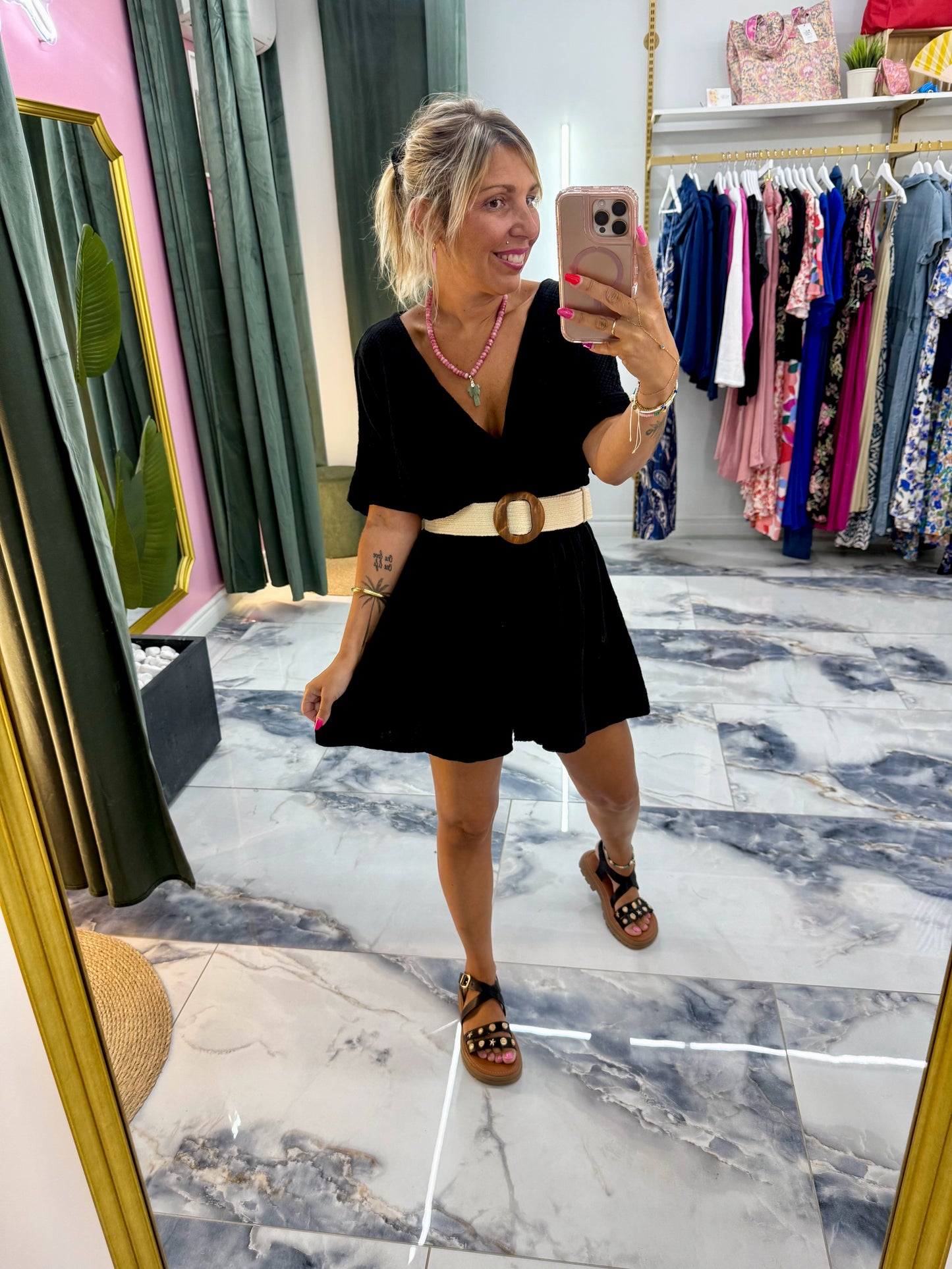 Combishort SANDY gaze de coton noir