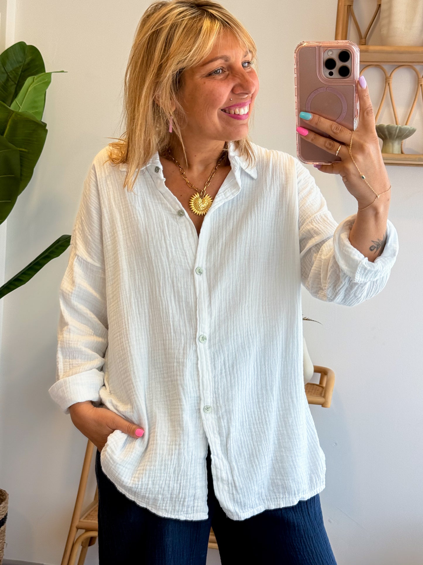 Chemise JEANNE gaze de coton blanc
