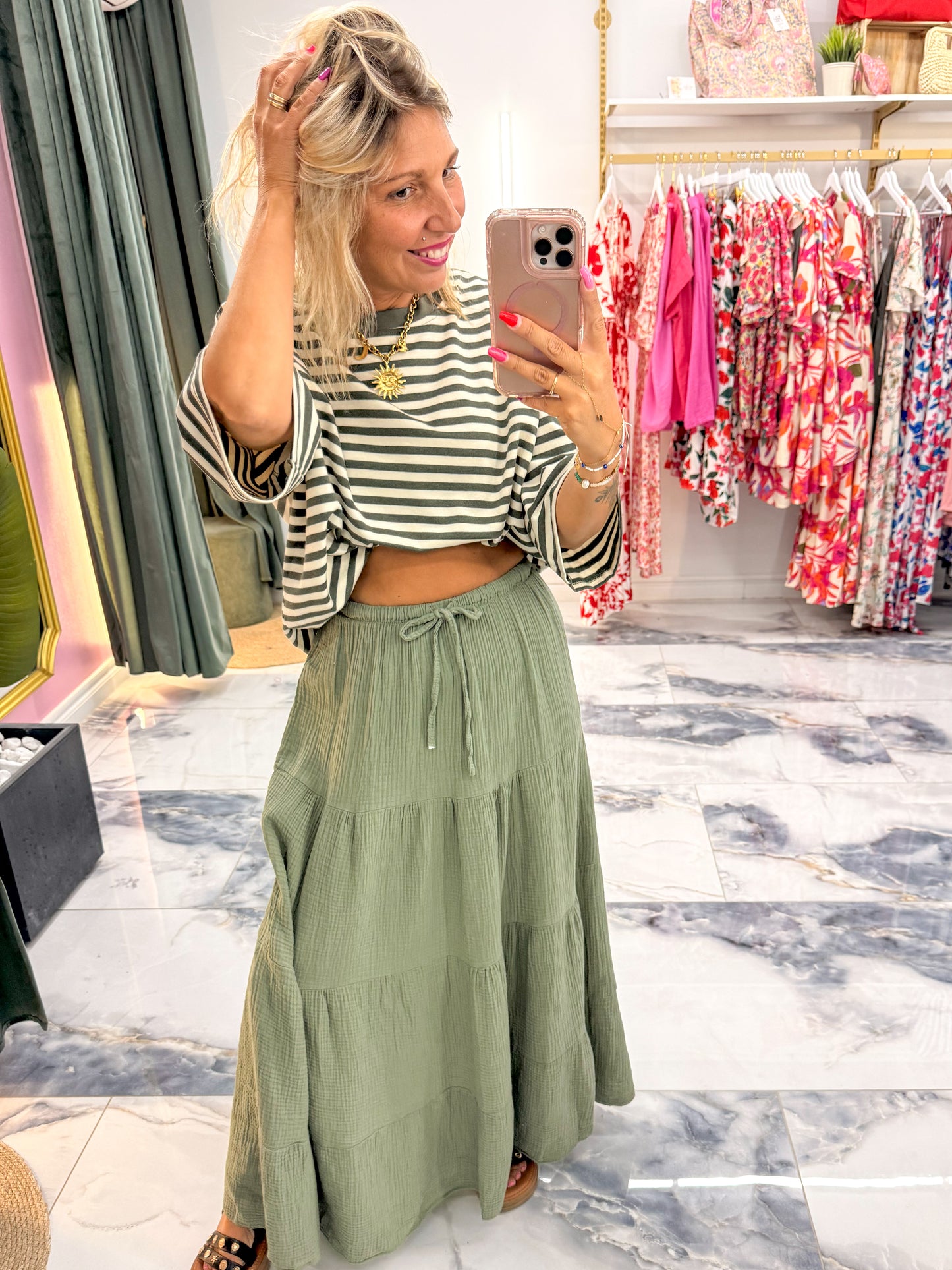 Jupe GARANCE gaze de coton kaki