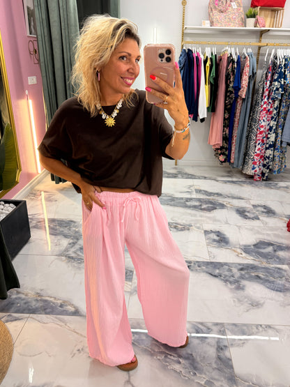 Pantalon JEANNETTE gaze de coton rose