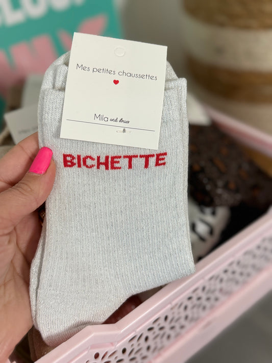 Chaussettes pailletées BICHETTE blanche