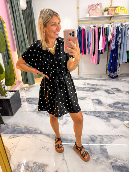 Robe MANUELLA noir à pois
