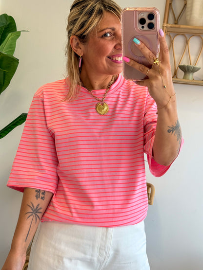 T-shirt ELISE rayé rose
