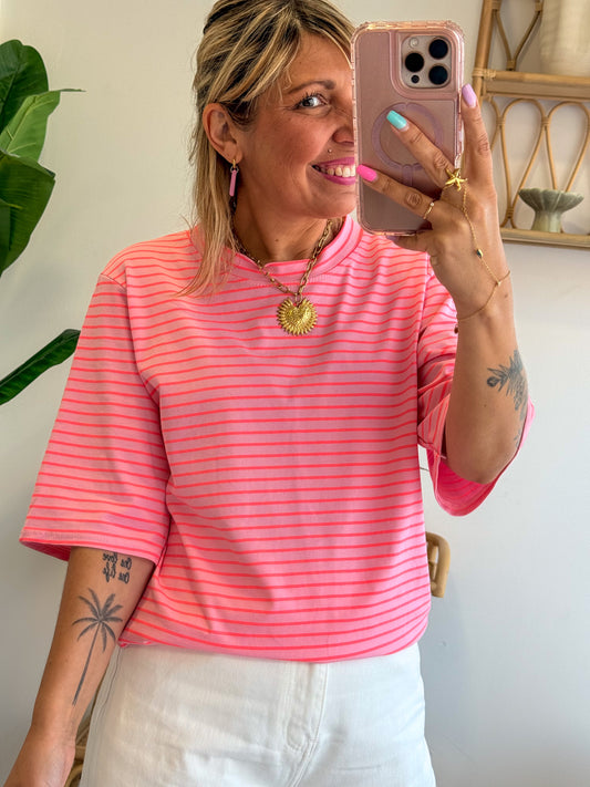 T-shirt ELISE rayé rose