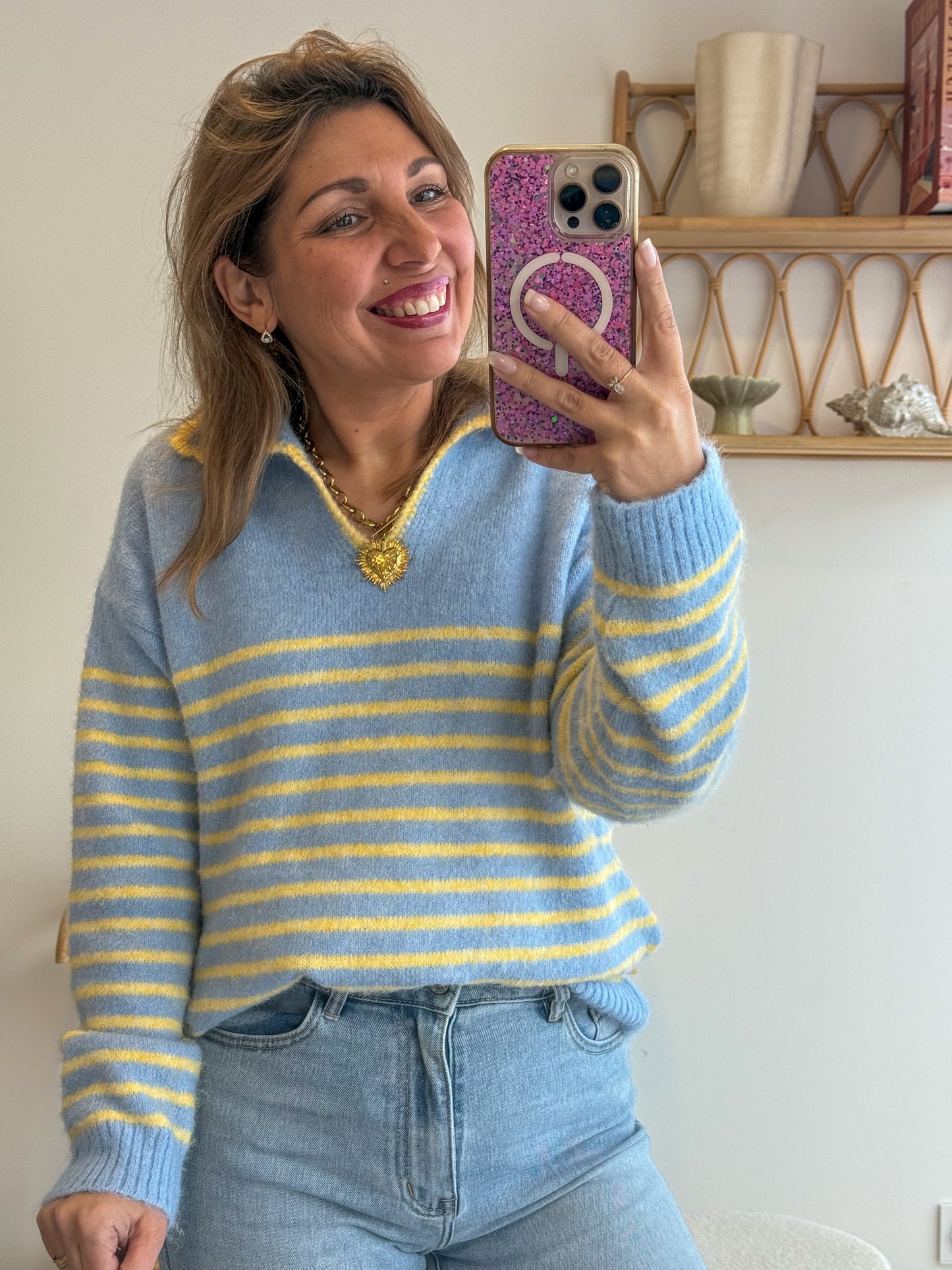 Pull WINTER bleu/jaune