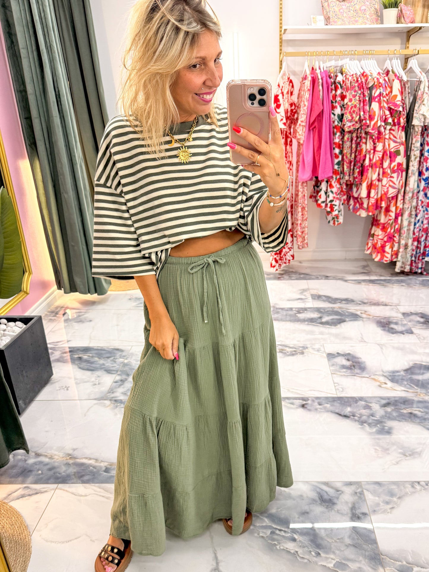 Jupe GARANCE gaze de coton kaki