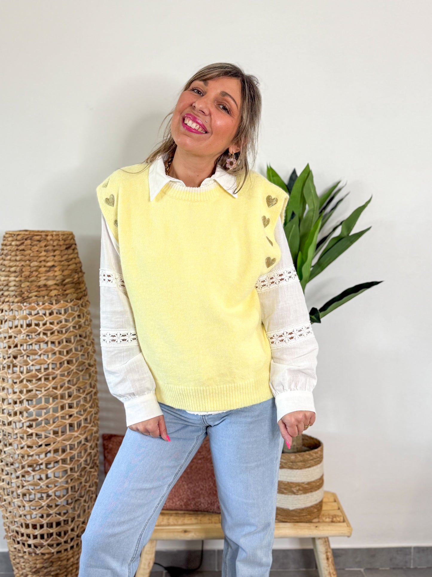 Pull sans manches AMÉLIE jaune