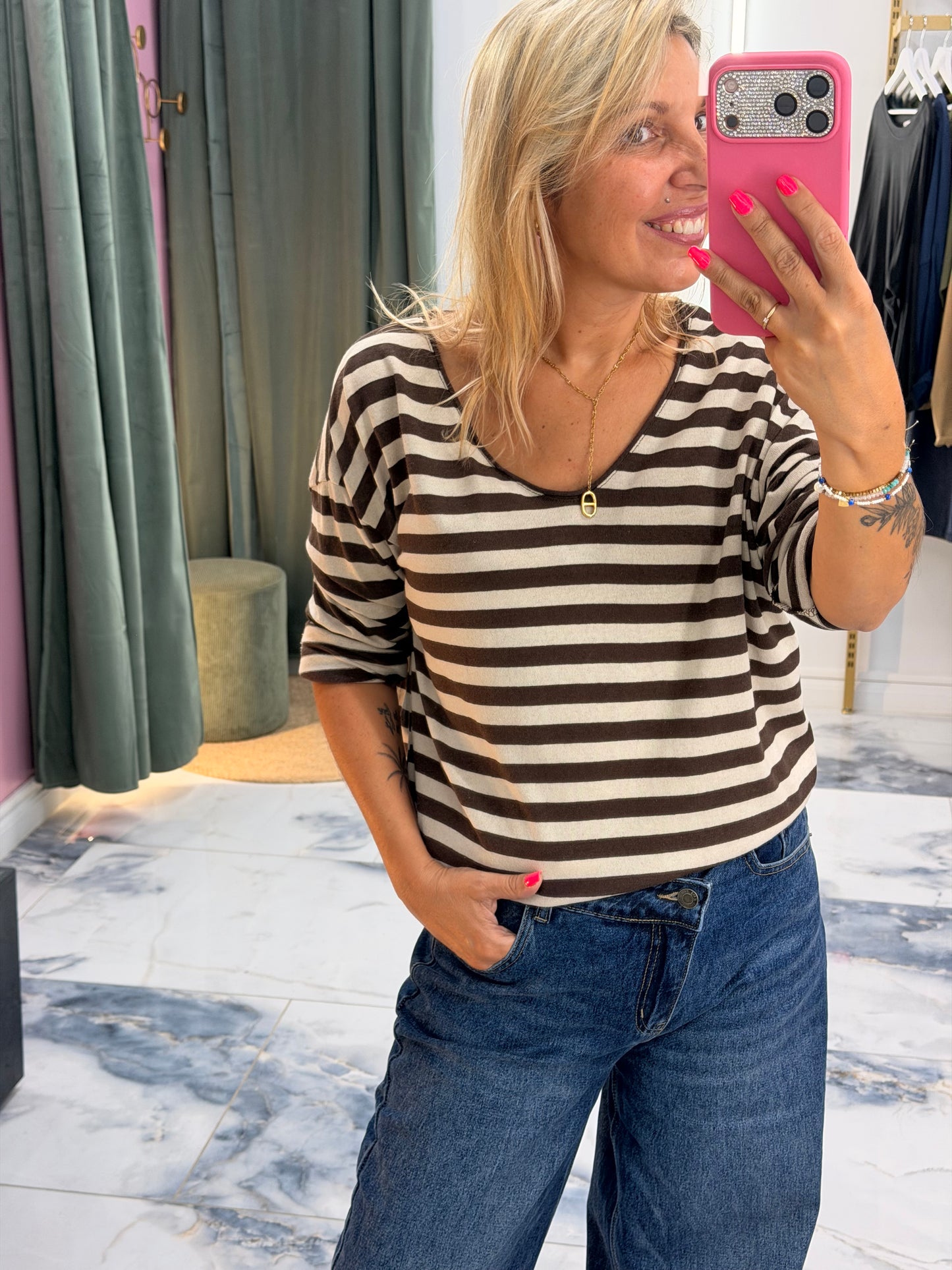 T-shirt marinière SUZIE beige/choco