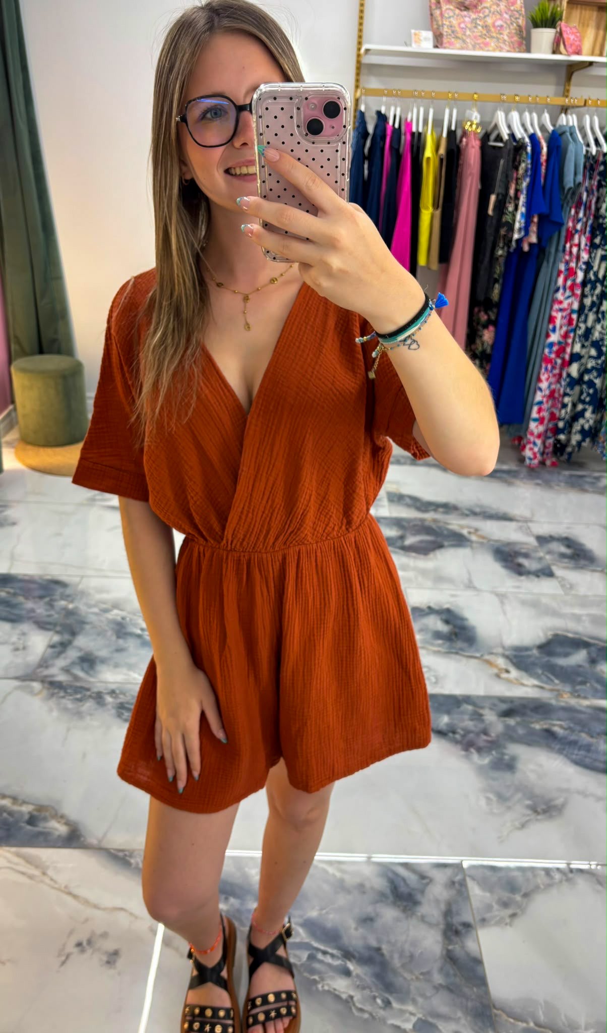 Combishort SANDY gaze de coton terracota
