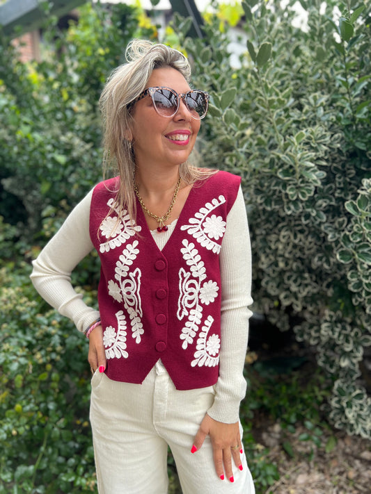 TESSA- Gilet sans manches bordeaux