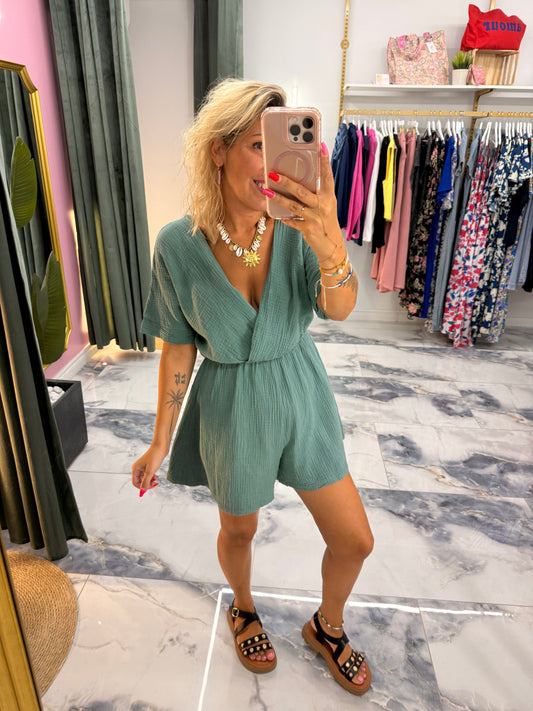Combishort SANDY gaze de coton vert d’eau