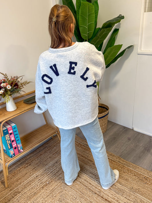Sweat LOVELY gris/marine