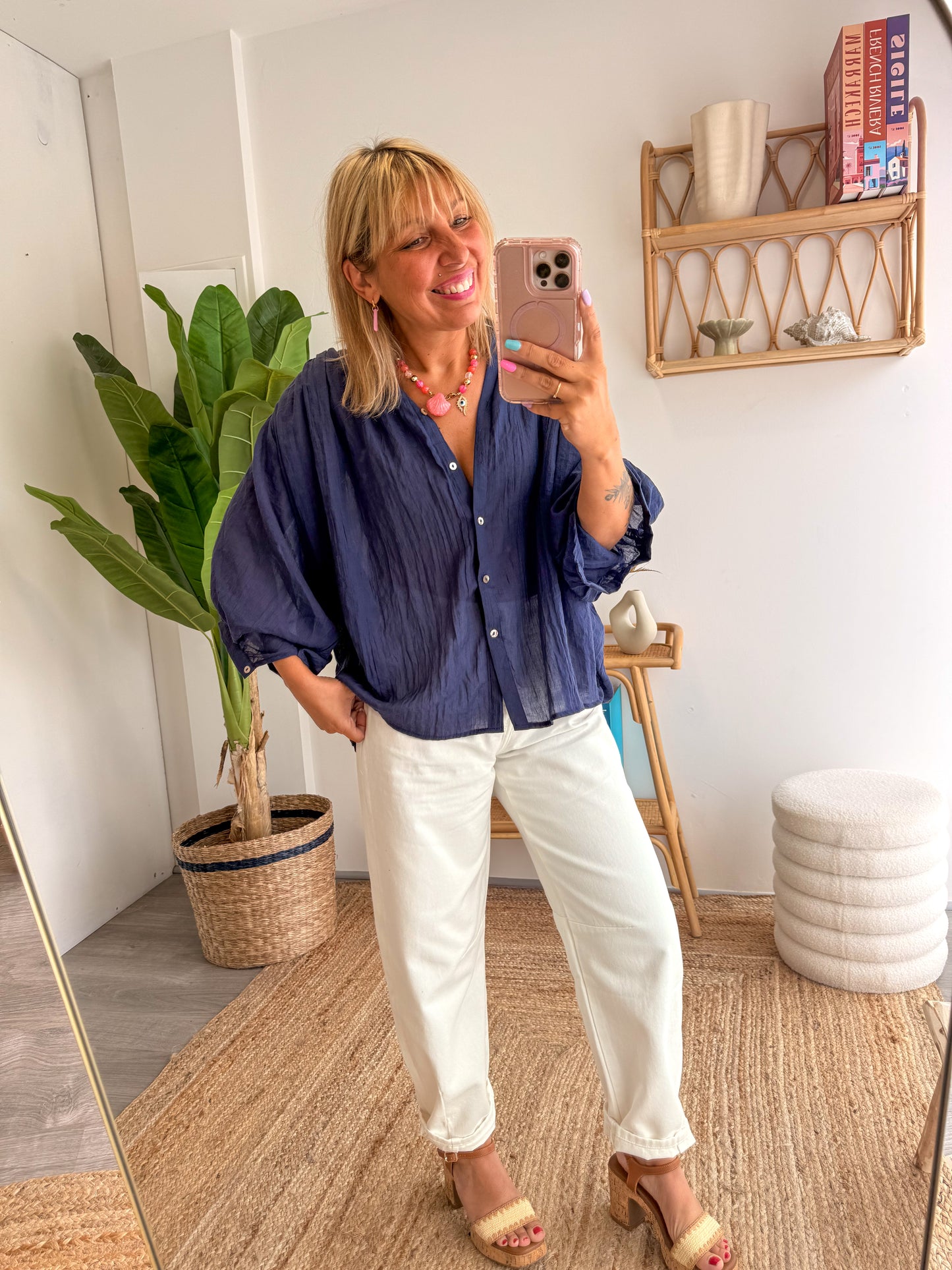 Blouse MAÉ voile de coton bleu marine