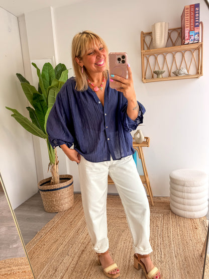 Blouse MAÉ voile de coton bleu marine