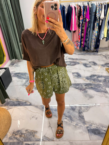 Short BANDANA gaze de coton kaki