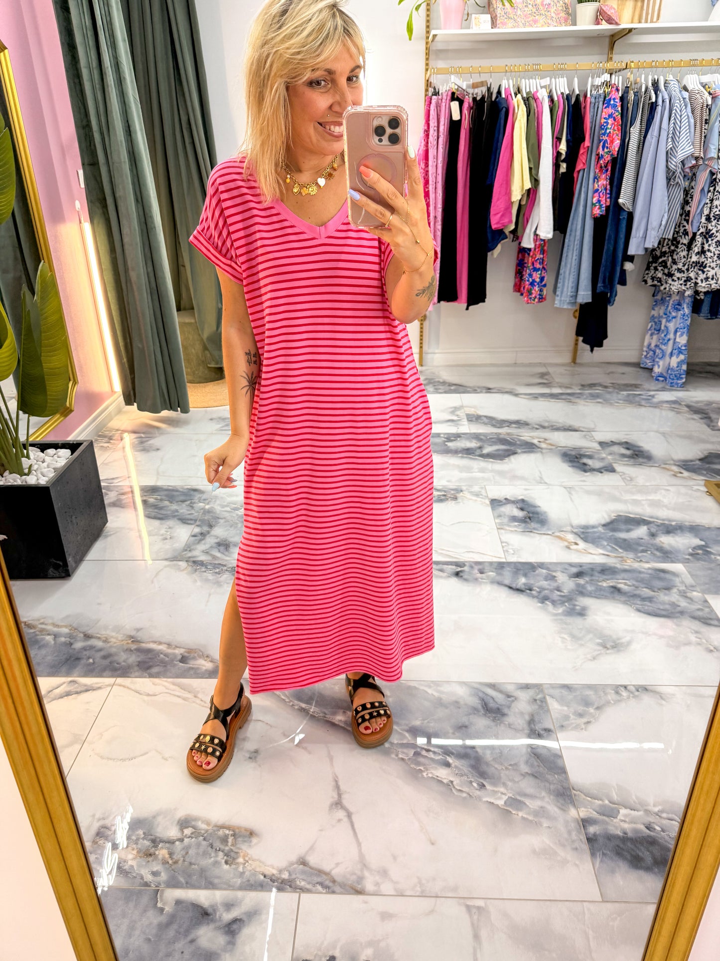 Robe CAMÉLIA Rayure Rose