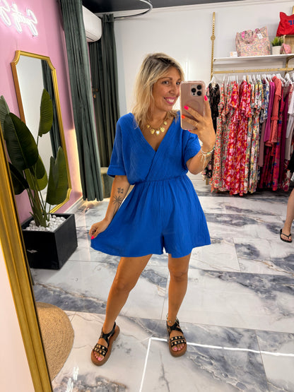 Combishort SANDY gaze de coton bleu électrique