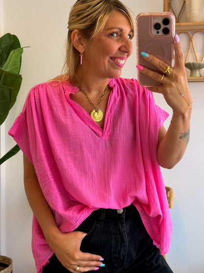 Blouse CAPRI voile de coton Fushia