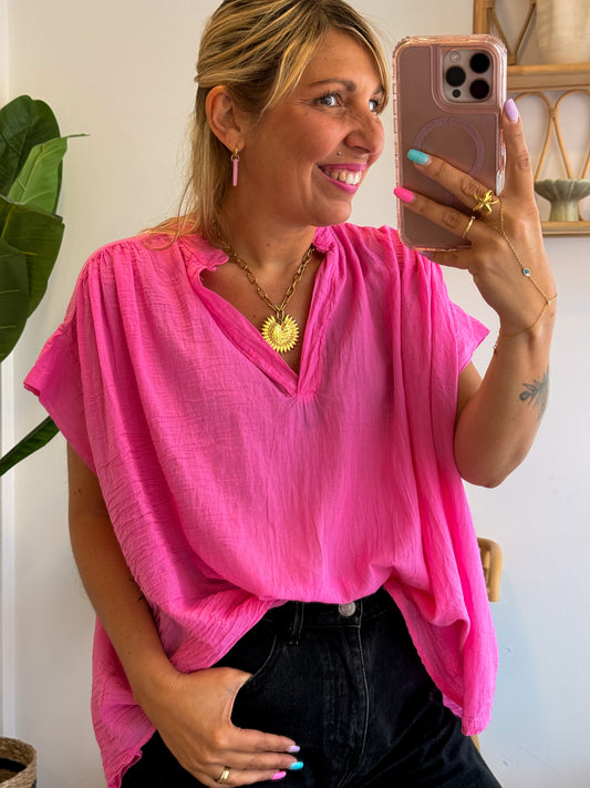 Blouse CAPRI voile de coton Fushia