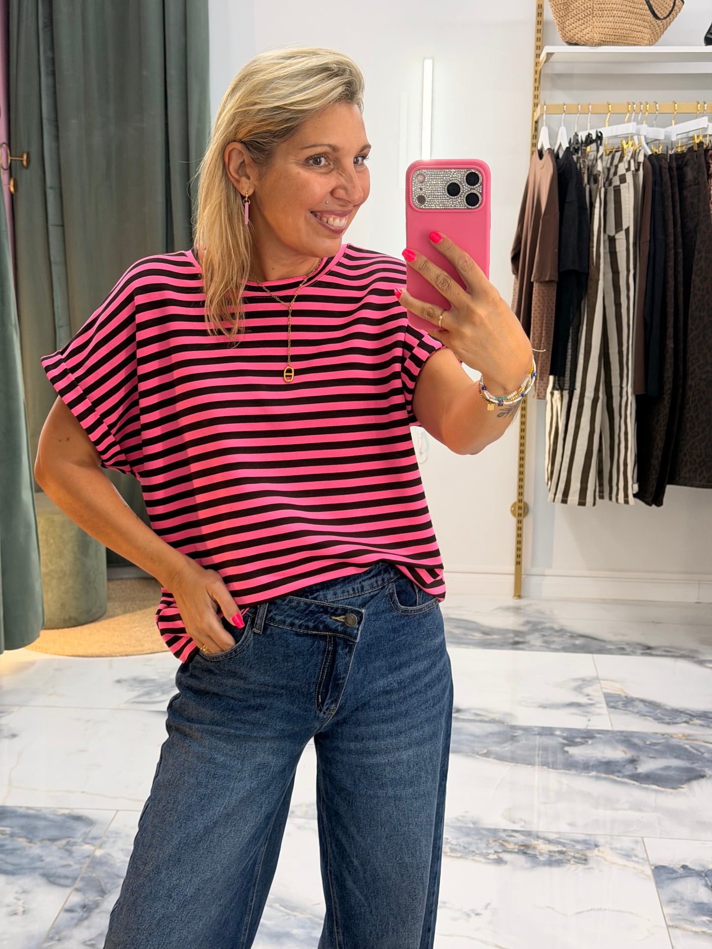 T-Shirt MARINETTE rose/noir