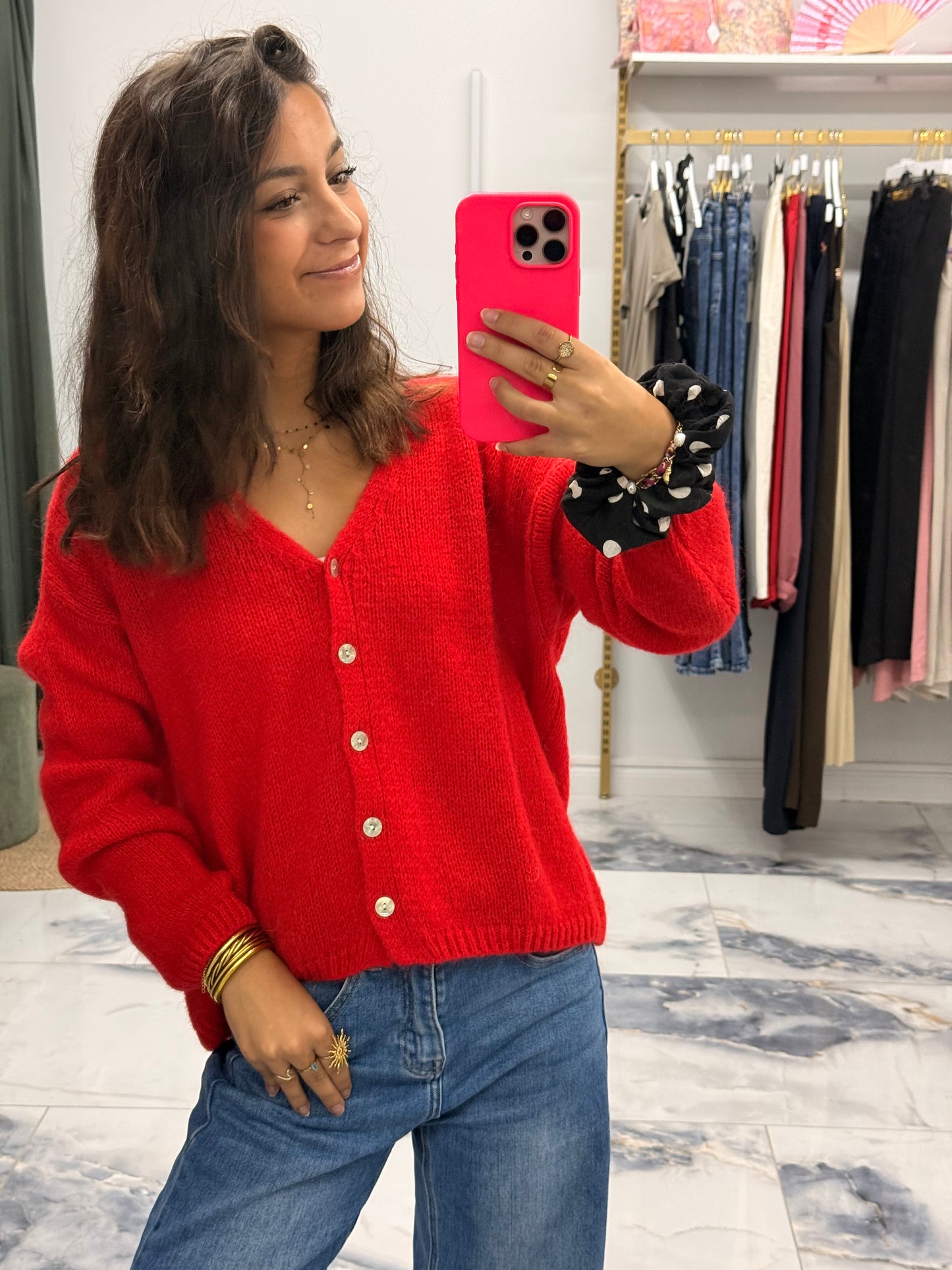 Gilet col V EMMY rouge