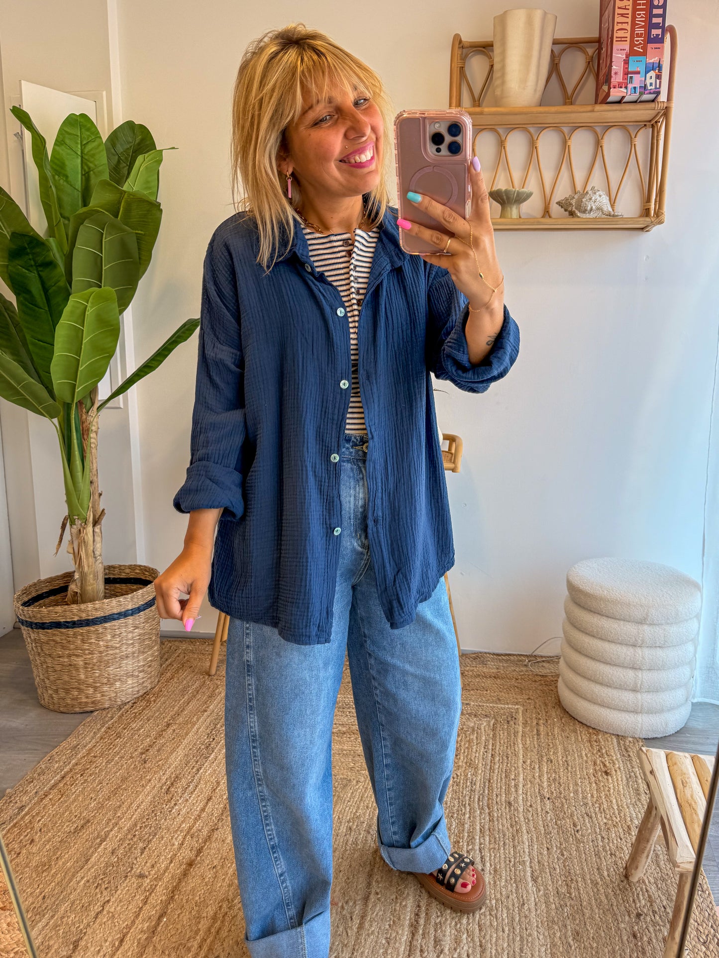Chemise JEANNE gaze de coton bleu marine